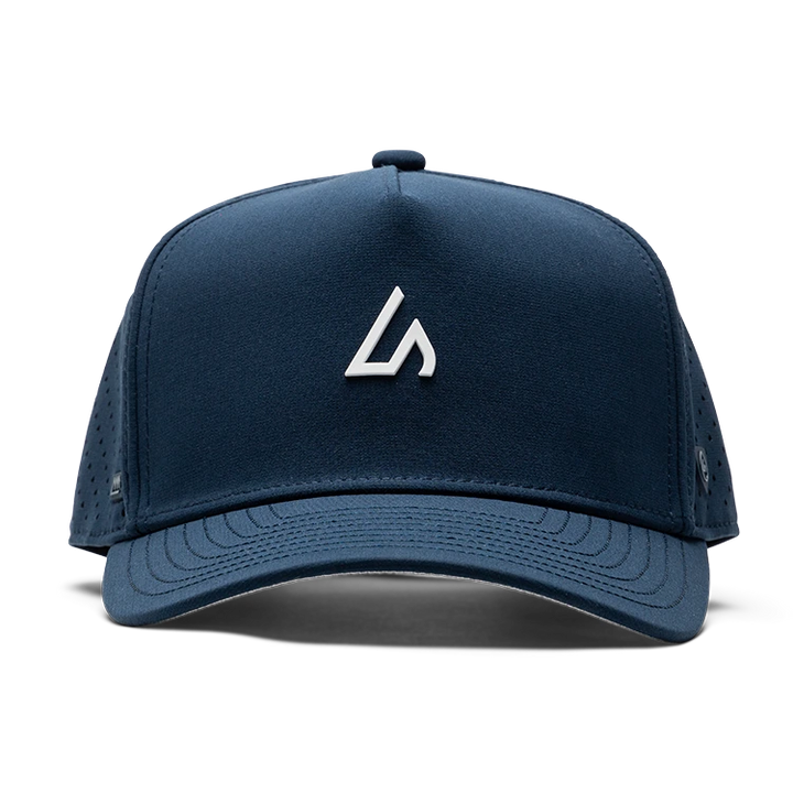 Suay Apex 5-panel snapback hat in Navy / White - side view