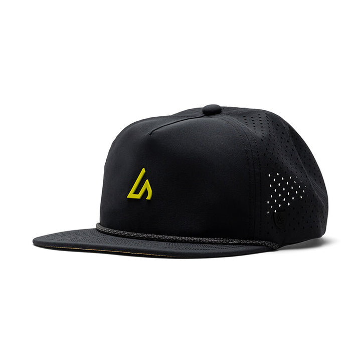 Suay Drift rope-brim snapback hat in Black / Neon Yellow - front view