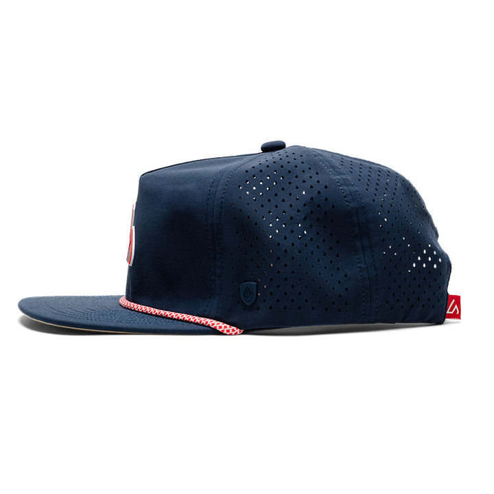 Suay Drift rope-brim snapback hat in Navy / Red - side view