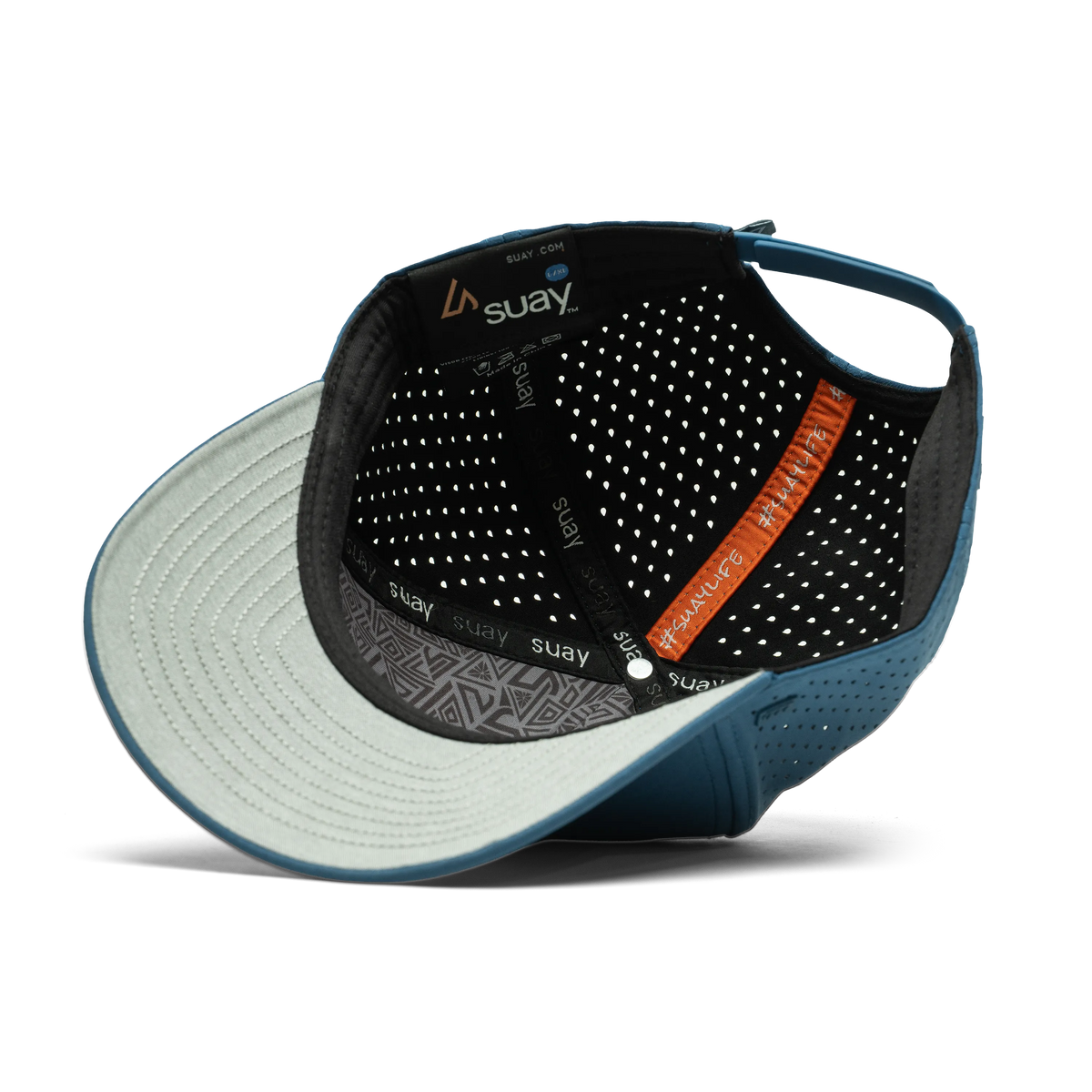 Suay Apex 5-panel snapback hat in Harbor Blue / White - underside view