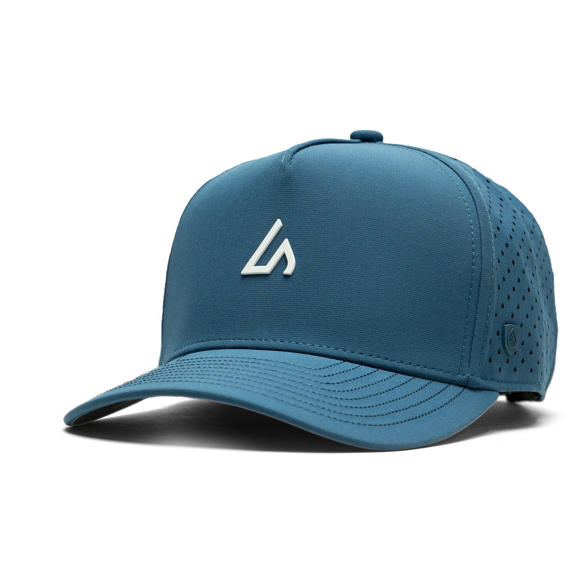 Suay Apex 5-panel snapback hat in Harbor Blue / White - angle view