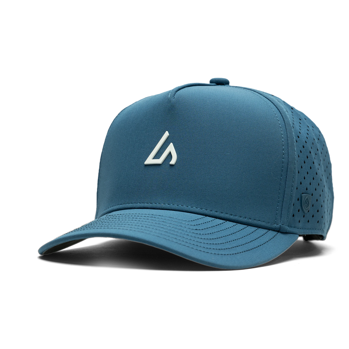 Suay Apex 5-panel snapback hat in Harbor Blue / White - angle view