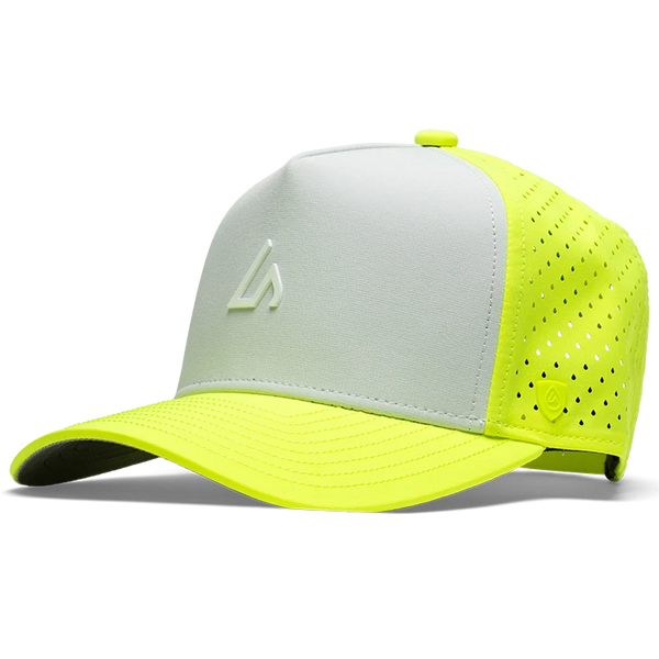 Suay Apex Wild 5-panel snapback hat in Neon Yellow/White - front view