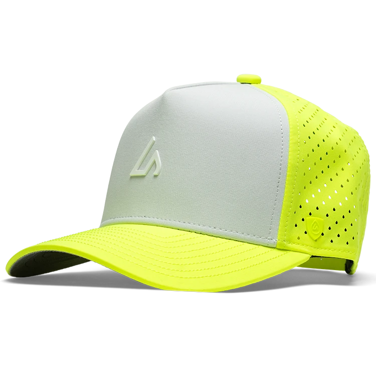 Suay Apex Wild 5-panel snapback hat in Neon Yellow/White - front view