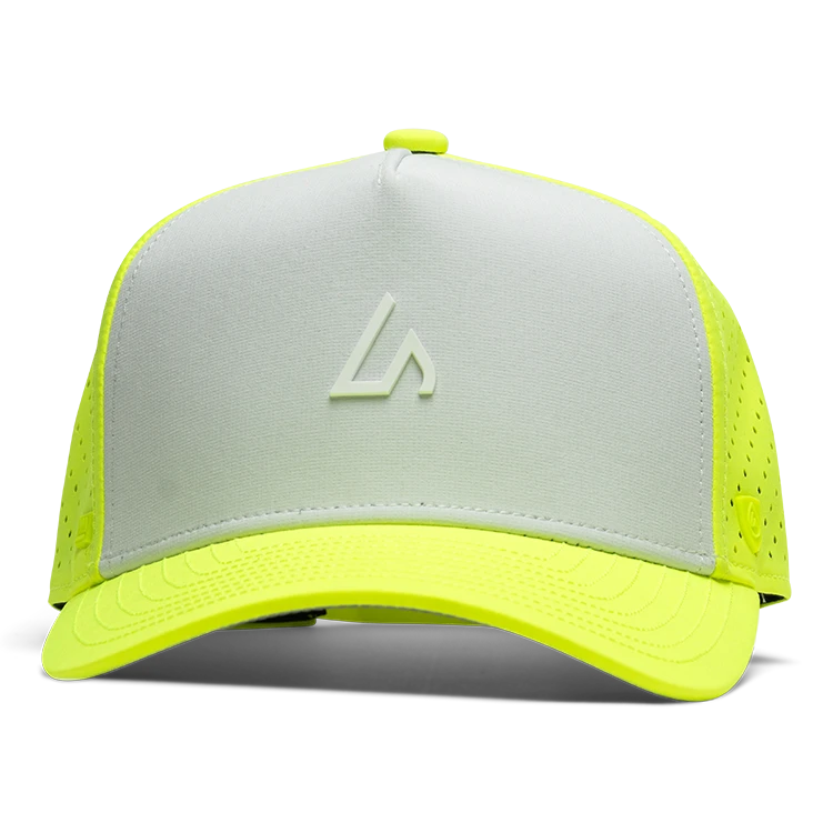 Suay Apex Wild 5-panel snapback hat in Neon Yellow/White - side view