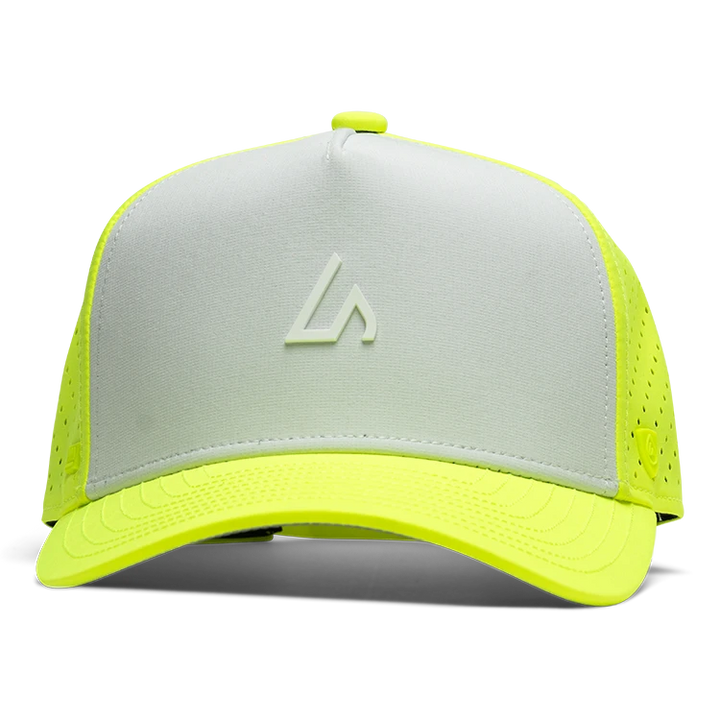 Suay Apex Wild 5-panel snapback hat in Neon Yellow/White - side view