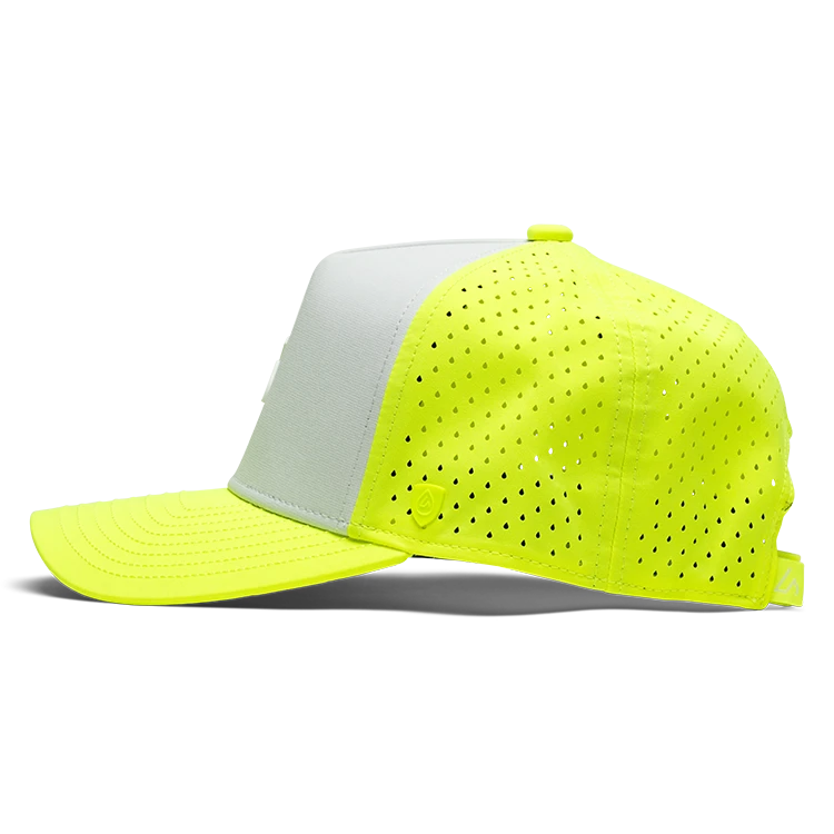 Suay Apex Wild 5-panel snapback hat in Neon Yellow/White - back view