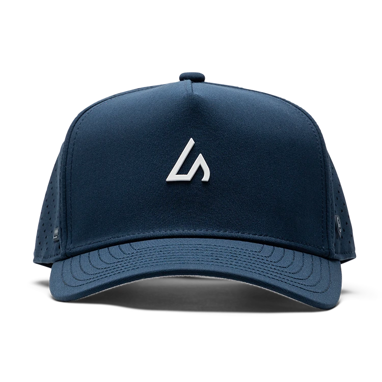 Suay Apex 5-panel snapback hat in Navy / White - side view