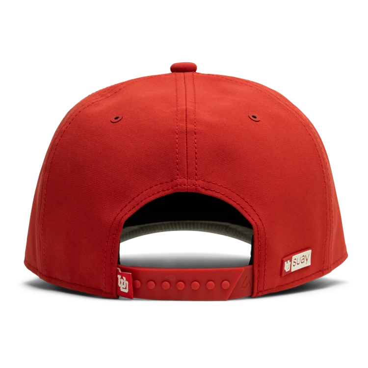 Suay University of Utah x Suay 5-panel snapback hat in All Red Apex - detail view