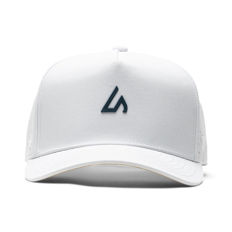 Suay Apex 5-panel snapback hat in White / Navy - side view
