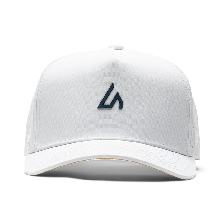Suay Apex 5-panel snapback hat in White / Navy - side view