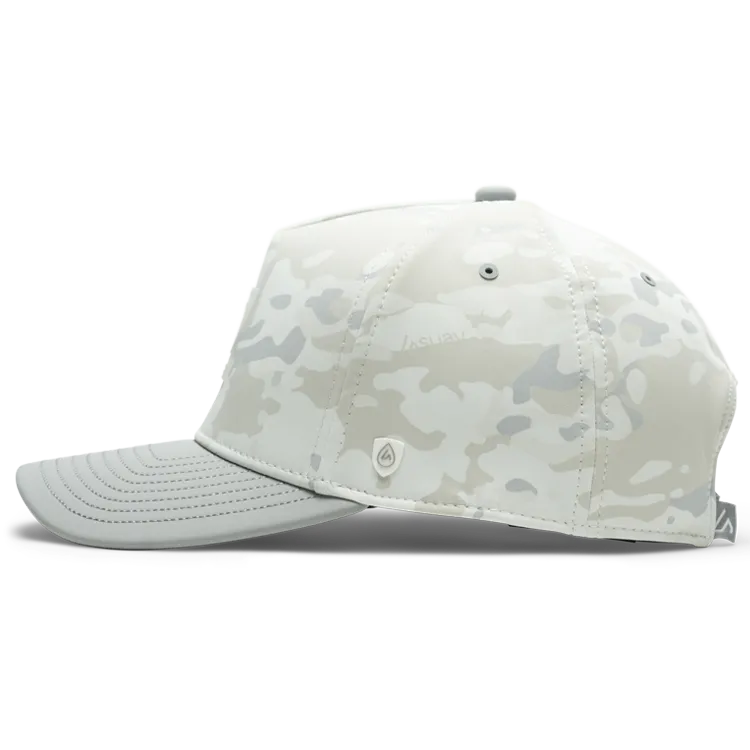 Suay Apex Toasty fleece-lined 5-panel snapback hat in White Camo - back view