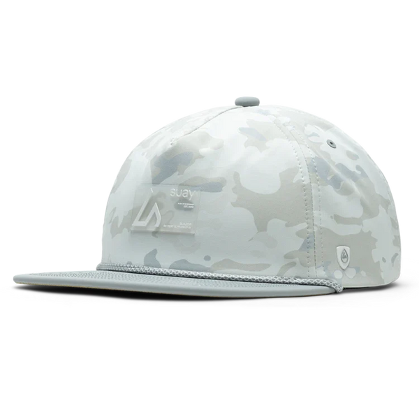 Suay Drift 5-panel rope-brim trucker hat in White Camo - front angle view
