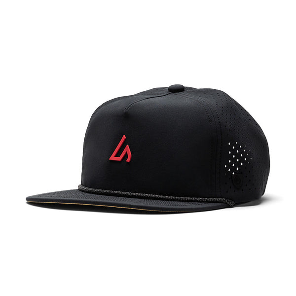 Suay Drift rope-brim snapback hat in Black / Coral - front view