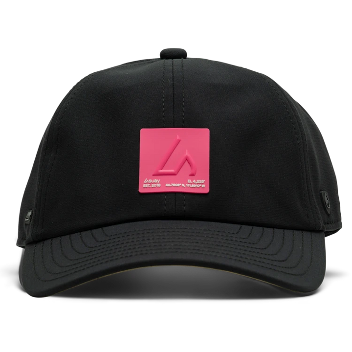 Suay Nomad unstructured dad hat in Black / Pink Inkplate - side view