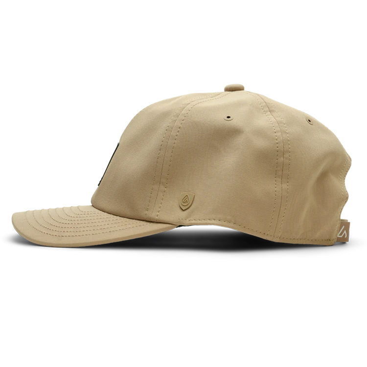 Suay Nomad unstructured dad hat in Camel / Forest Inkplate - detail view