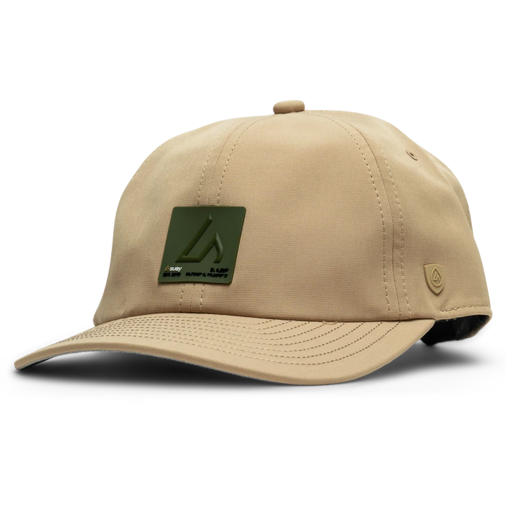 Suay Nomad unstructured dad hat in Camel / Forest Inkplate - front view