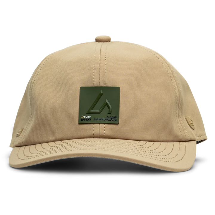 Suay Nomad unstructured dad hat in Camel / Forest Inkplate - side view