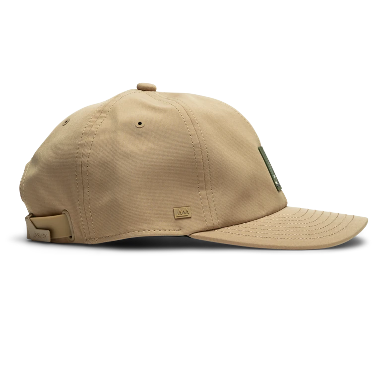 Suay Nomad unstructured dad hat in Camel / Forest Inkplate - back view
