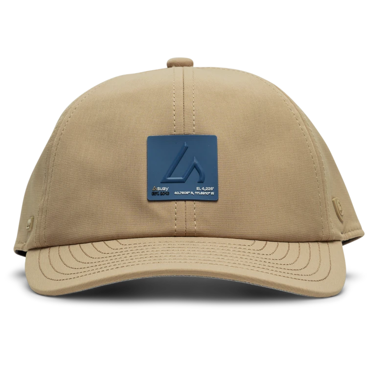 Suay Nomad unstructured dad hat in Camel / Harbor Inkplate - side view
