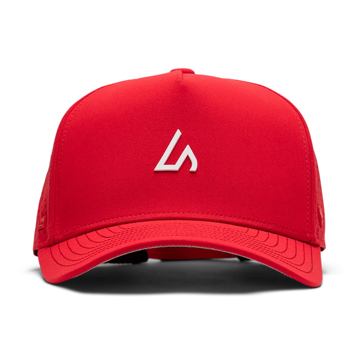 Suay Apex 5-panel snapback hat in Red / White - side view