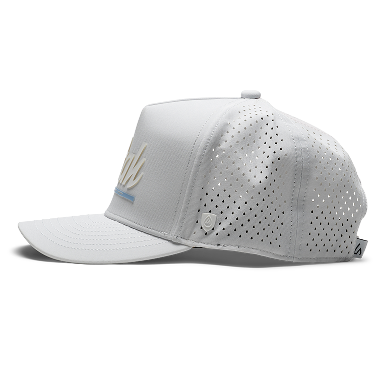 Suay Apex 5-panel snapback hat in White - side view