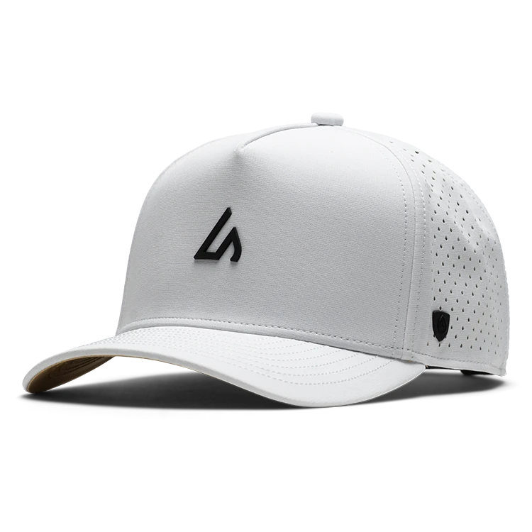 Suay Apex 5-panel snapback hat in White / Black - front view