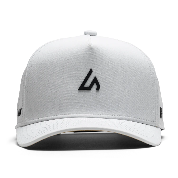 Suay Apex 5-panel snapback hat in White / Black - side view