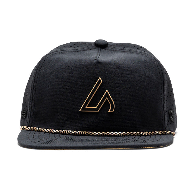 Suay Drift rope-brim snapback hat in Black / Gold - back view