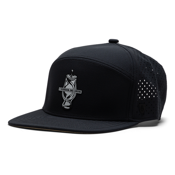 Suay Bourbon and Smoke 5-panel snapback hat in Apex 7 Panel - Black - front view