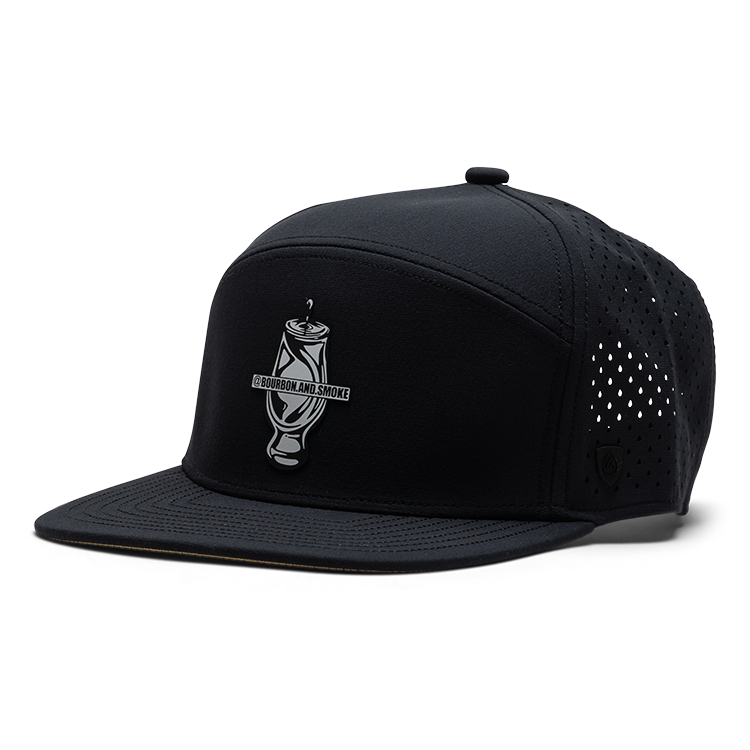 Suay Bourbon and Smoke 5-panel snapback hat in Apex 7 Panel - Black - front view