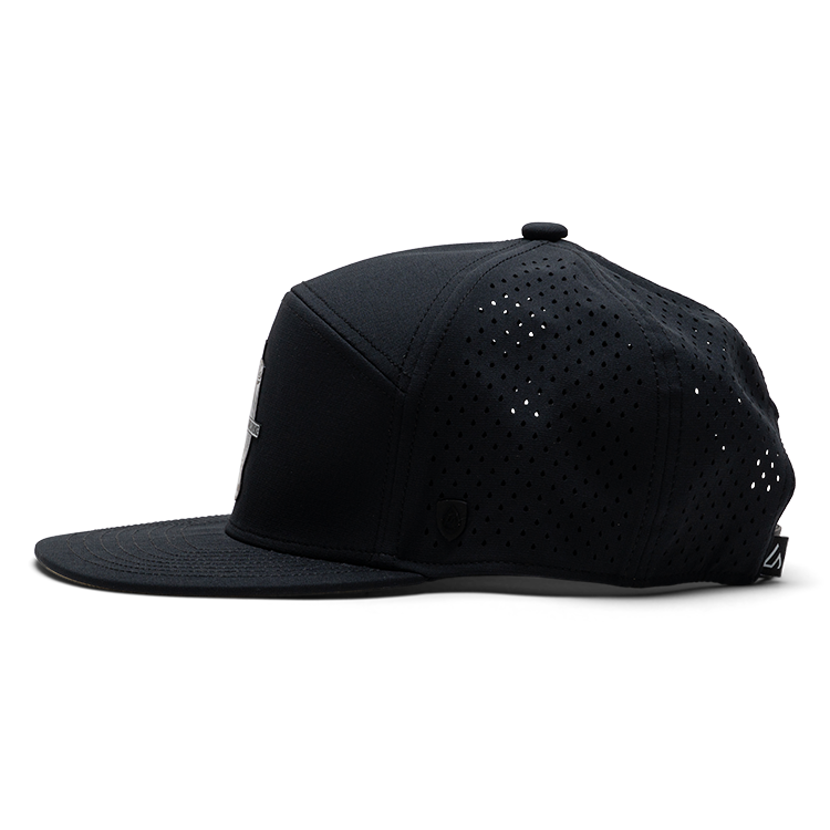Suay Bourbon and Smoke 5-panel snapback hat in Apex 7 Panel - Black - side view