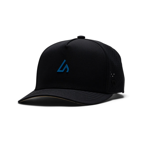 Suay Apex 5-panel snapback hat in Black / Blue - front view